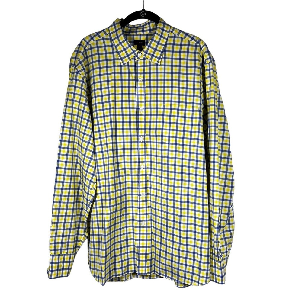 J Crew shirtMens Size XL Blue White‎ & Yellow Plaid Long Sleeve Button Down